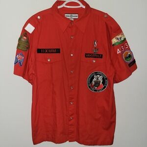 Robber Barons Short Sleeve Pearl Snap Button Up Men's Size 2XL Red Patches